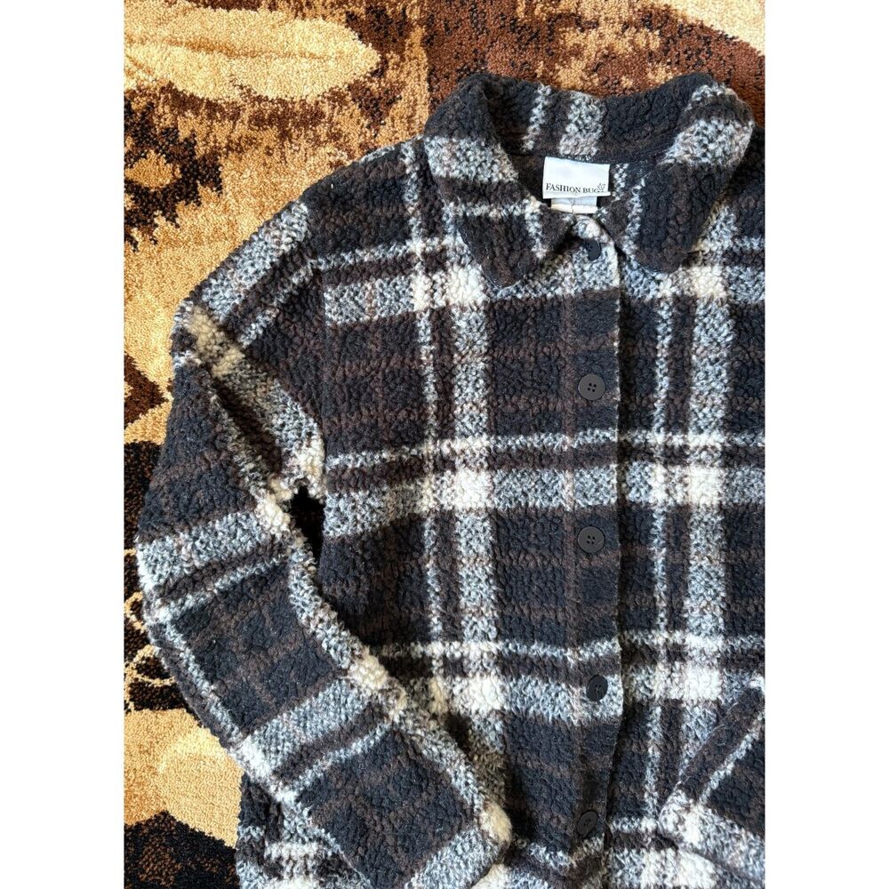 Vintage Fashion Bug Brown Plaid Sherpa Shacket Women's Medium